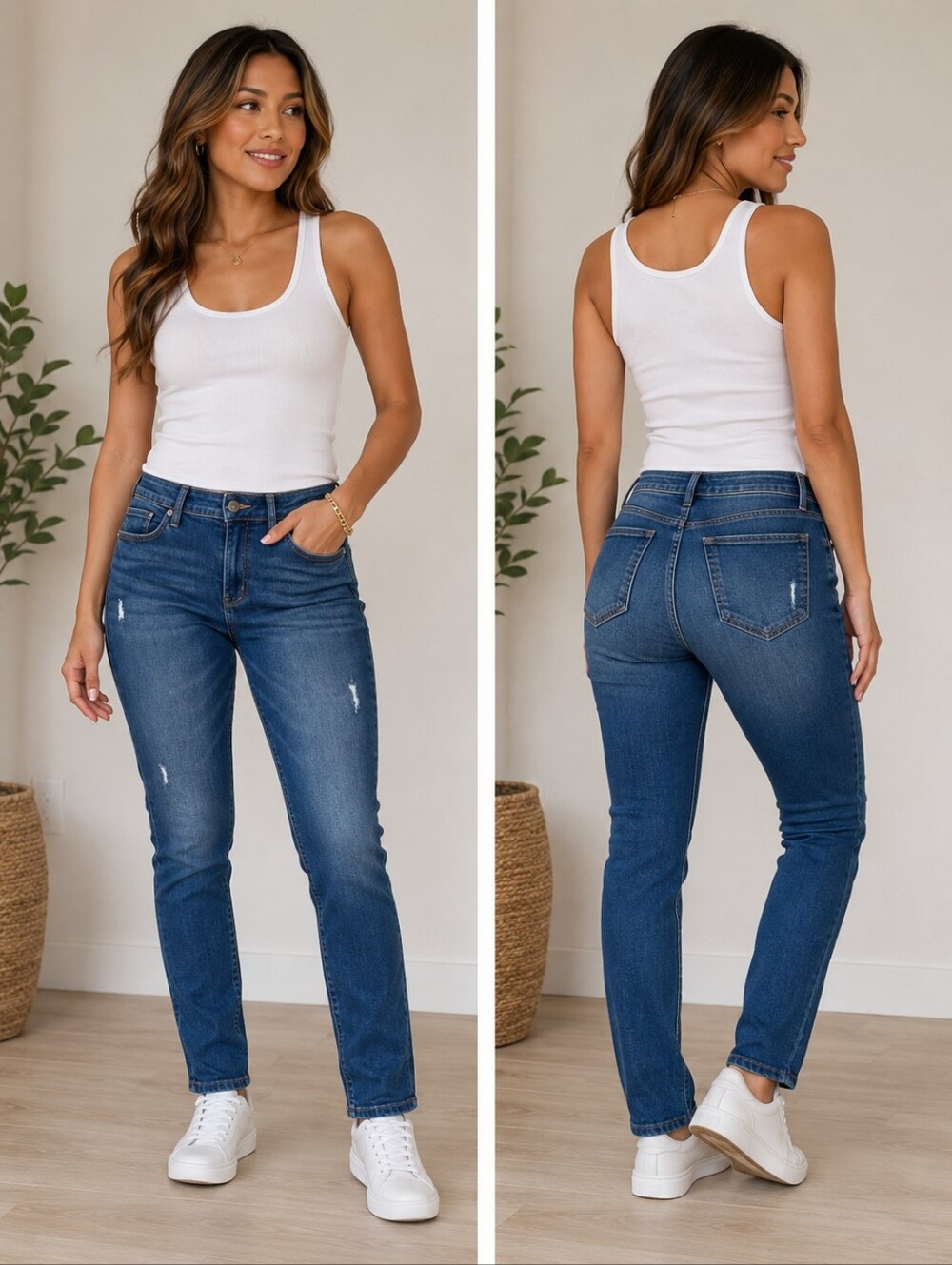 Women's Skinny Blue Jeans | Medium Wash | Distressed | Everyday Essential   R26